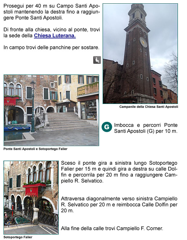 Campo e Ponte Santi Apostoli, Chiesa Luterana, Sottoportico Falier, Calle Dolfin, Campiello R. Selvatico