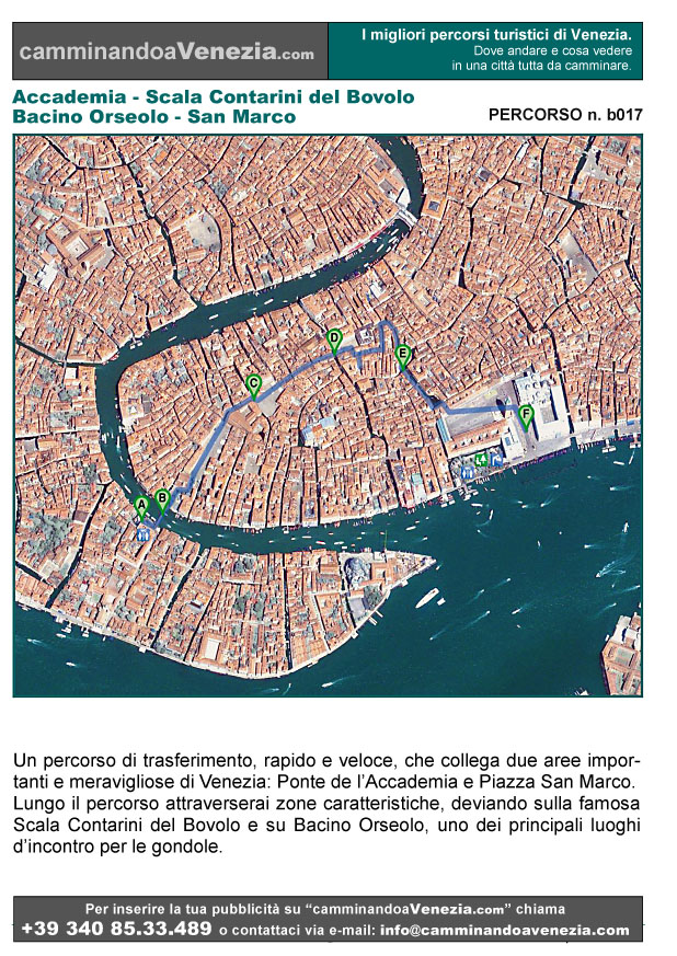 Vista satellitare di Venezia e dell'intero itinerario b017 da Campo della Carit-Accademia a San Marco