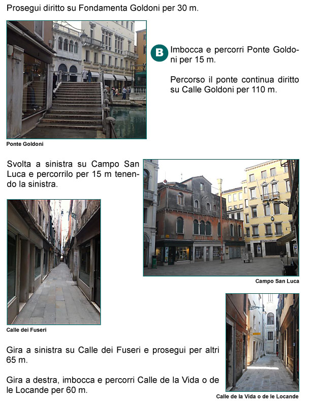 Ponte e Calle Goldoni, Campo San Luca, Calle dei Fuseri, Calle della Vida o delle Locande