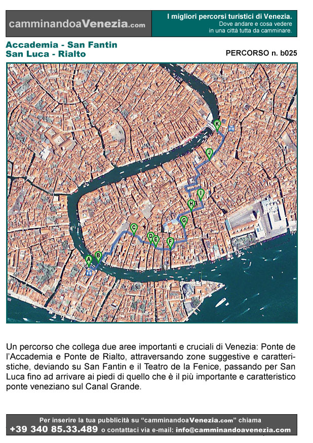 Vista satellitare di Venezia e dell'intero itinerario b025 dall'Accademia a Rialto