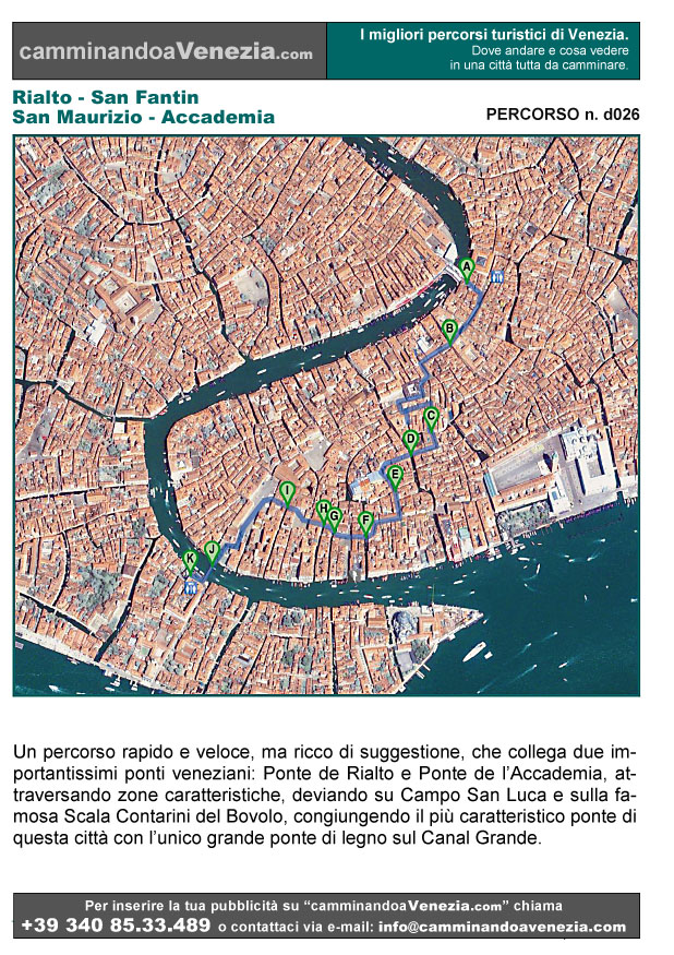 Vista satellitare di Venezia e dell'intero itinerario d026 da Rialto all'Accademia