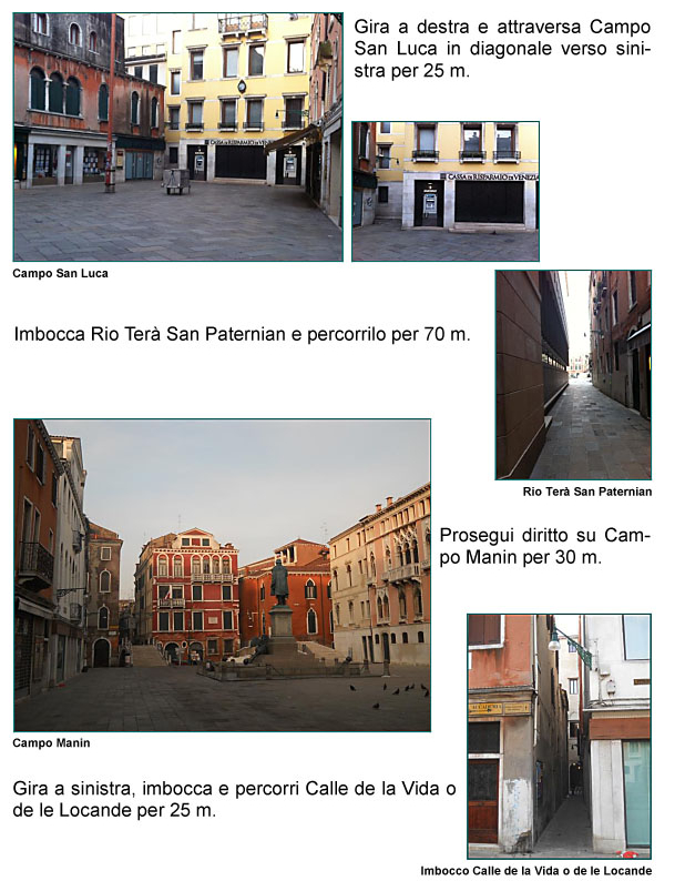 Campo San Luca, Rio Ter San Paternian, Campo Manin, Monumento a Manin, Calle della Vida o delle Locande