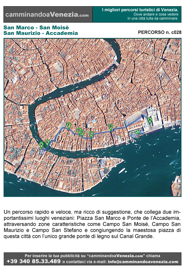 Vista satellitare di Venezia e dell'intero itinerario c028 da San Marco all'Accademia