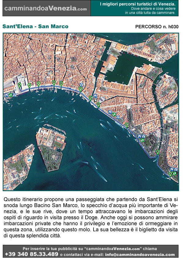 Vista satellitare di Venezia e dell'intero itinerario h030 da Sant'Elena a San Marco