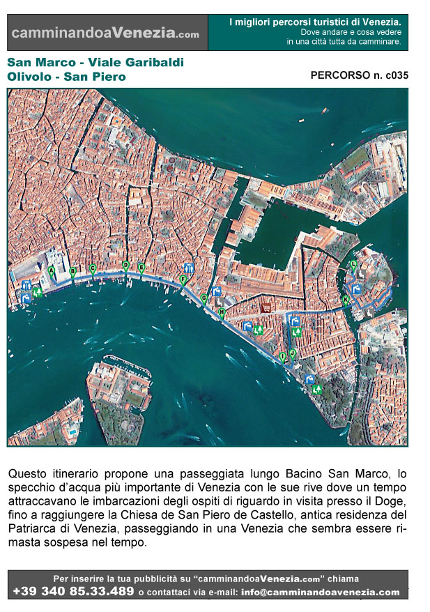 Vista satellitare di Venezia e dell'intero itinerario c035 da Piazzetta San Marco a San Piero