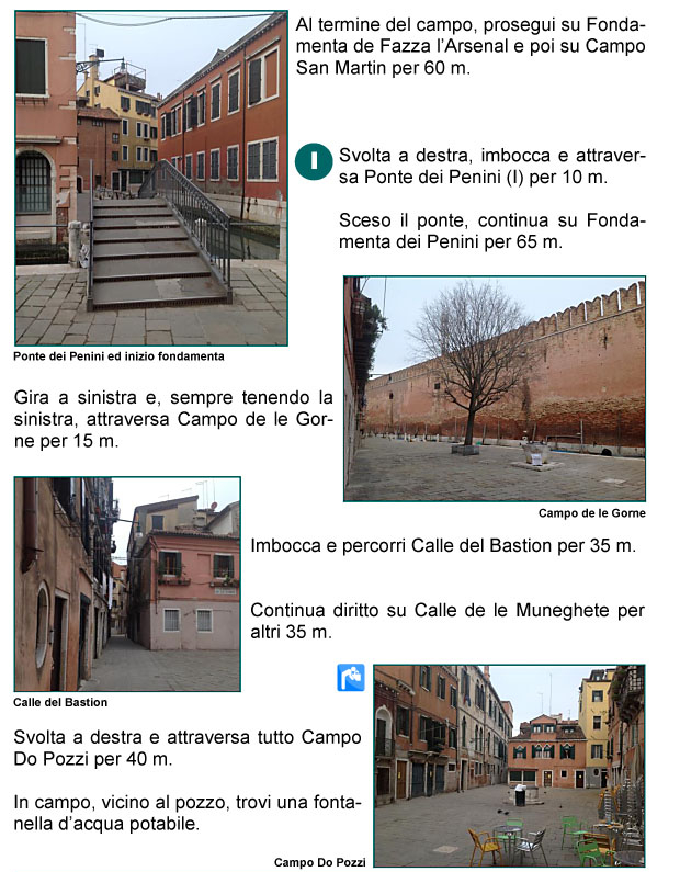 Campo San Martin, Ponte e Fondamenta dei Penini, Campo delle Gorne, Calle del Bastion, Calle delle Muneghete, Campo Do Pozzi, Bastioni 
dell'Arsenale