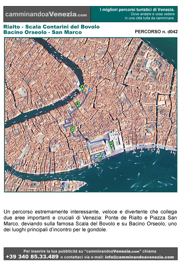 Vista satellitare di Venezia e dell'intero itinerario d042 da Rialto a Piazzetta San Marco