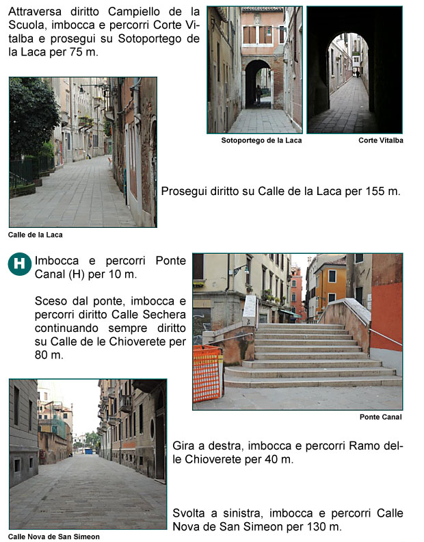 Campiello della Scuola, Corte Vitalba, Sottoportico e Calle della Laca, Ponte Canal, Calle Sechera, Calle e Ramo delle Chioverete, 
Calle Nuova di San Simeone