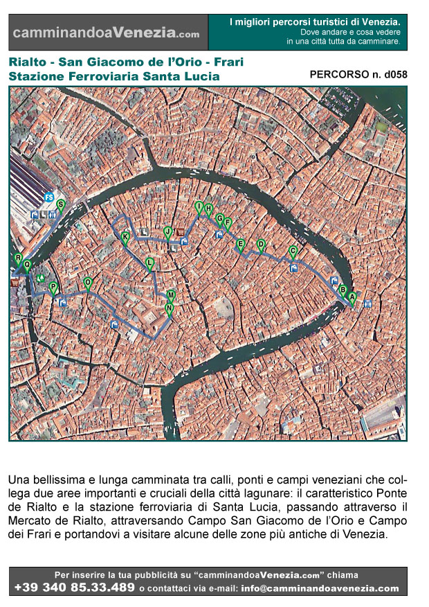 Vista satellitare di Venezia e dell'intero itinerario d058 da Rialto alla Stazione Ferroviaria di Santa Lucia