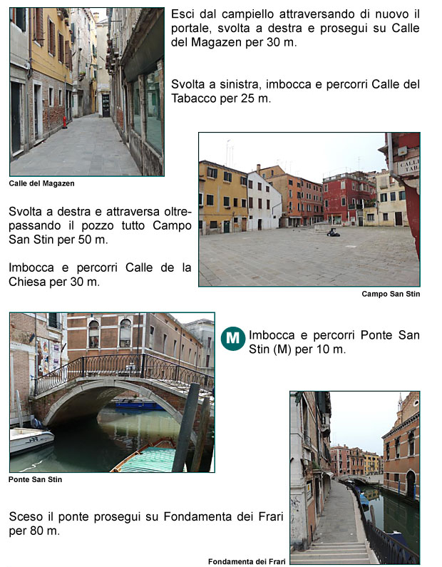 Calle del Magazen, Calle del Tabacco, Campo San Stin, Calle della Chiesa, Ponte di San Stin, Fondamenta dei Frari