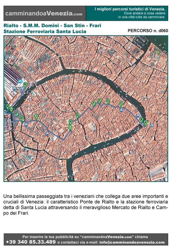 Vista satellitare di Venezia e dell'intero itinerario d060 da Rialto alla Stazione Ferroviaria di Santa Lucia